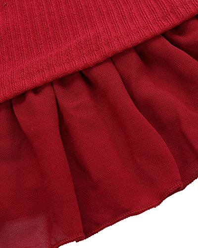 ZANZEA Jersey Mujer Jumper Suéter Larga Tops Vestidos de Encaje para Vestido Lazo Elegant Fiesta de Noche Suéter de Punto para Mujeres Otoño Invierno Tallas Grandes Rojo-399848 5XL