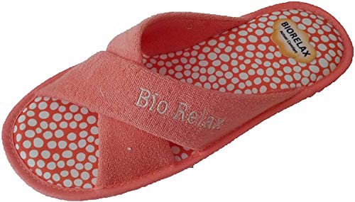 Zapatillas de Estar por casa/De Mujer/Biorelax/Verano/Mod. Rizo Tiras Cruzadas/Color Coral/con Cámara de Aire/Suela de Goma/Talla 38
