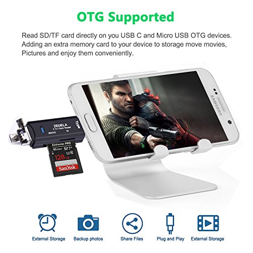 zedela Lector de Tarjetas USB SD/Micro SD (TF) 3 en 1 Universal USB Tipo C, USB-A 3.0 y Micro USB Adaptador OTG para MacBook Pro, Lumia 950 / XL, Huawei P9 / P10, Xiaomi MAX 2, Samsung S8