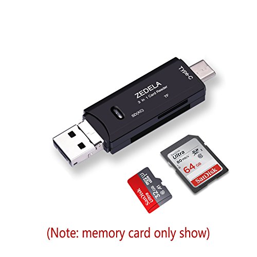 zedela Lector de Tarjetas USB SD/Micro SD (TF) 3 en 1 Universal USB Tipo C, USB-A 3.0 y Micro USB Adaptador OTG para MacBook Pro, Lumia 950 / XL, Huawei P9 / P10, Xiaomi MAX 2, Samsung S8