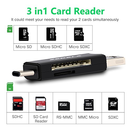 zedela Lector de Tarjetas USB SD/Micro SD (TF) 3 en 1 Universal USB Tipo C, USB-A 3.0 y Micro USB Adaptador OTG para MacBook Pro, Lumia 950 / XL, Huawei P9 / P10, Xiaomi MAX 2, Samsung S8