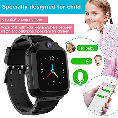Zeerkeer Reloj Inteligente para niños, Smartwatch Niños con LBS, IP67 Impermeable Llamada Bidireccional Reloj Despertador Infantil SOS Cámara Frontal Mejor Regalo(S12 Negro)