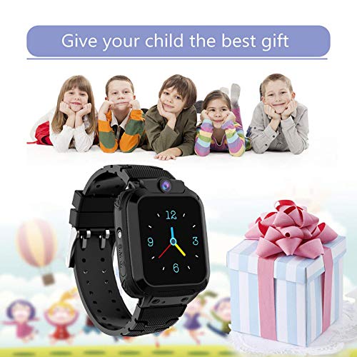 Zeerkeer Reloj Inteligente para niños, Smartwatch Niños con LBS, IP67 Impermeable Llamada Bidireccional Reloj Despertador Infantil SOS Cámara Frontal Mejor Regalo(S12 Negro)