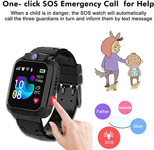 Zeerkeer Reloj Inteligente para niños, Smartwatch Niños con LBS, IP67 Impermeable Llamada Bidireccional Reloj Despertador Infantil SOS Cámara Frontal Mejor Regalo(S12 Negro)