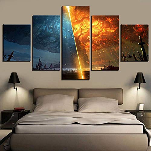 zeo Qi Lin Zou Pinturas Impresiones, Tema mágico del Juego Genial Wall Art Landscape-5 Piezas Enmarcado de Madera-（40x60 40x80 40x100cm）