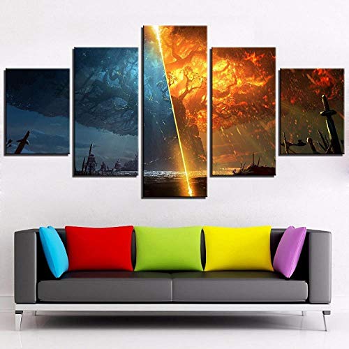 zeo Qi Lin Zou Pinturas Impresiones, Tema mágico del Juego Genial Wall Art Landscape-5 Piezas Enmarcado de Madera-（40x60 40x80 40x100cm）