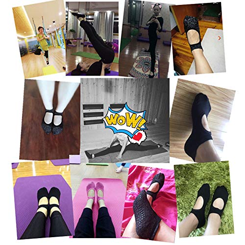 ZGY (5 Pares) Calcetines de Yoga de algodón Peinado, Toalla Antideslizante sin Respaldo Cabeza Redonda Calcetines de Baile para Mujer,Naranja