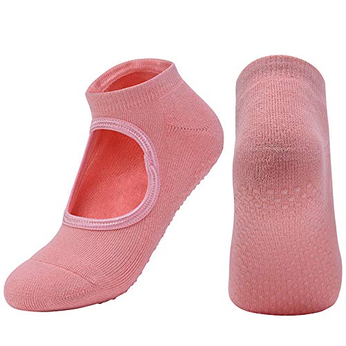 ZGY (5 Pares) Calcetines de Yoga de algodón Peinado, Toalla Antideslizante sin Respaldo Cabeza Redonda Calcetines de Baile para Mujer,Naranja