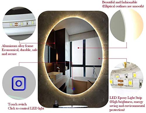 ZHANGYY Espejo de baño Ovalado con Espejo de Maquillaje de Pared Iluminado por LED Botón táctil Desempañado Inteligente para baño WC Hotel (Color: Luz Blanca, Tamaño: 50cmx70cm (20x28 pulg