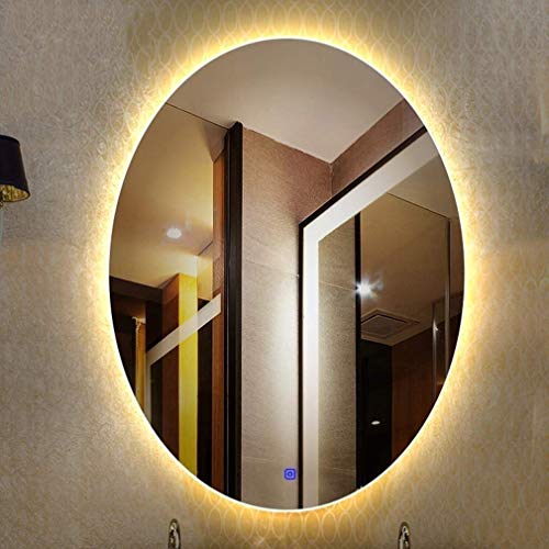 ZHANGYY Espejo de baño Ovalado con Espejo de Maquillaje de Pared Iluminado por LED Botón táctil Desempañado Inteligente para baño WC Hotel (Color: Luz Blanca, Tamaño: 50cmx70cm (20x28 pulg