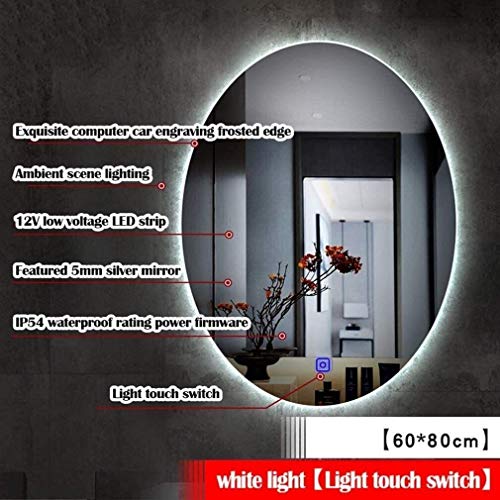 ZHANGYY Espejo de Pared Ovalado para baño con botón táctil, Regulable, con luz LED, Espejo de Maquillaje, desempañado Inteligente para Azulejos de Pared, Ducha, niños (Color: 60cmx80cm (24