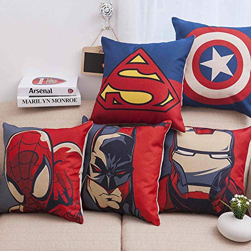 ZHAOCC Funda de Almohada 5 Piezas Avengers Superhero Cojín Impresión Manta Decoración Hogar Sofá Silla de Coche Funda de Almohada 45X45Cm
