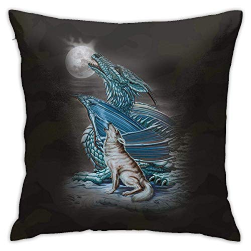 zhengchunleiX Funda de Almohada Dragon Wolf Moon Throw Cushion Cover Throw Pillow Cover Square Throw Pillow Case