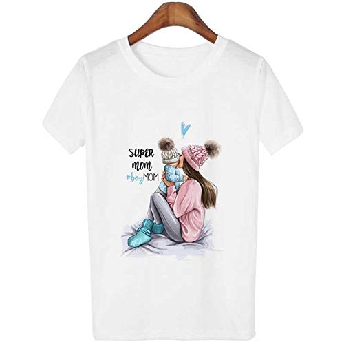ZHOUBIANREN Camiseta Camiseta Camiseta Camiseta Super Mom Camiseta Femenina Madre Kawaii Tshirt Blanco Ropa Moda Coreana,L