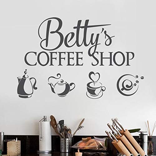 zhuziji Pegatinas de Pared Hroom Negro S ， Signo de café S Nombre Personalizado S Juego de té Tetera Svinyl Peluquería autoadhesiva Impermeable, Salón de Belleza Mura85x54cm
