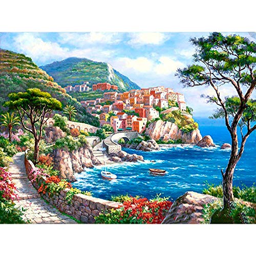 Zhxx Pintar Por Numeros Adultos Playa Villa Paisaje Diy Arte De La Pared Moderno Digital Arte De La Lona Pintura De Navidad Regalo Decoración Para El Hogar 40X50Cm Sin Marco