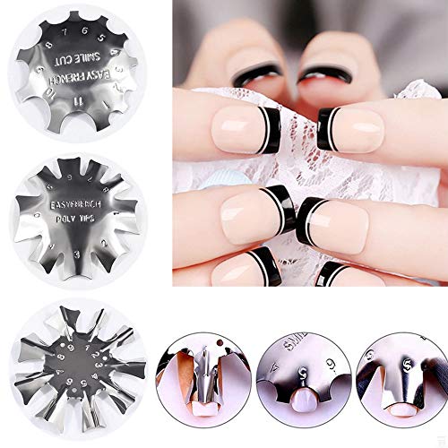 Ziyero 6 Piezas/Set Línea Sonrisa Uñas Francesa Fácil Nail Art Line Plantilla Acero inoxidable 6 Formas Múltiples Tamaños, para DIY, Salones Uñas, Salones Belleza, Principiantes de Uñas—Plata
