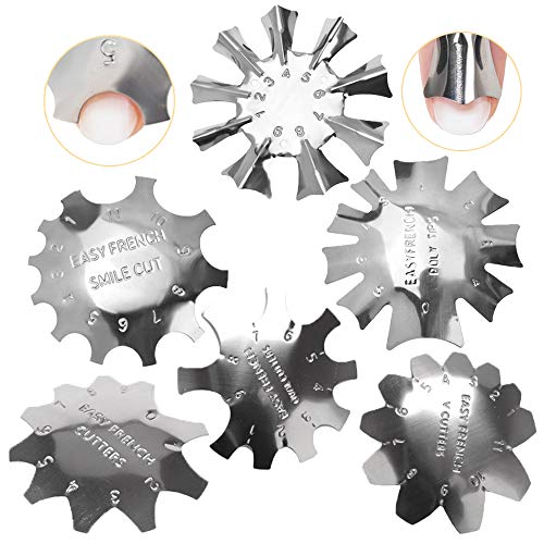 Ziyero 6 Piezas/Set Línea Sonrisa Uñas Francesa Fácil Nail Art Line Plantilla Acero inoxidable 6 Formas Múltiples Tamaños, para DIY, Salones Uñas, Salones Belleza, Principiantes de Uñas—Plata