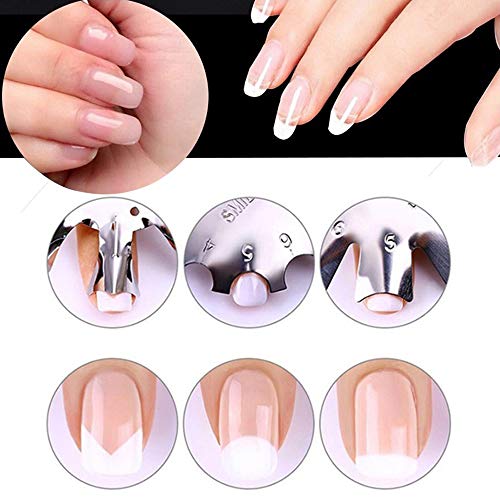 Ziyero 6 Piezas/Set Línea Sonrisa Uñas Francesa Fácil Nail Art Line Plantilla Acero inoxidable 6 Formas Múltiples Tamaños, para DIY, Salones Uñas, Salones Belleza, Principiantes de Uñas—Plata