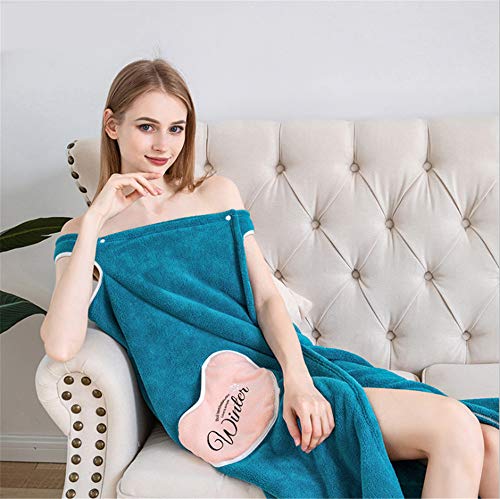 ZJXAM Albornoces De Felpa De Microfibra De Secado Rápido para Mujer, Albornoz De Felpa para Mujer con Correas Gruesas para Invierno Velvet Ruffle Beach SPA Wrap (Azul, S)