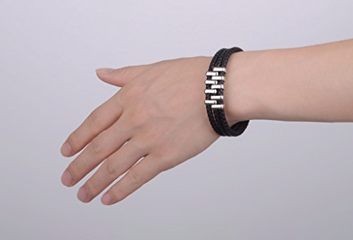 ZMLSXU Pulsera de Múltiples Capas de Moda Pulsera de Mano de Cuero de Cadena Atmósfera Simple Pulseras de Acero y Pulsera de Acero de Titanio para su Amigo Negro (Tamaño : Metro)
