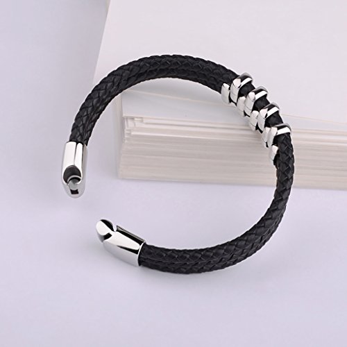 ZMLSXU Pulsera de Múltiples Capas de Moda Pulsera de Mano de Cuero de Cadena Atmósfera Simple Pulseras de Acero y Pulsera de Acero de Titanio para su Amigo Negro (Tamaño : Metro)