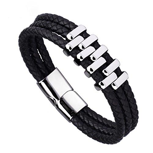 ZMLSXU Pulsera de Múltiples Capas de Moda Pulsera de Mano de Cuero de Cadena Atmósfera Simple Pulseras de Acero y Pulsera de Acero de Titanio para su Amigo Negro (Tamaño : Metro)