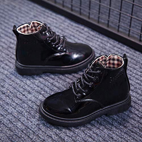 ZODOF Botas de para niños niñas,Zapatillas Antideslizante del niño, Niños Lace Up Zapatos Zapatos Calientes del Invierno del otoño Ocasional Artificial PU Botas