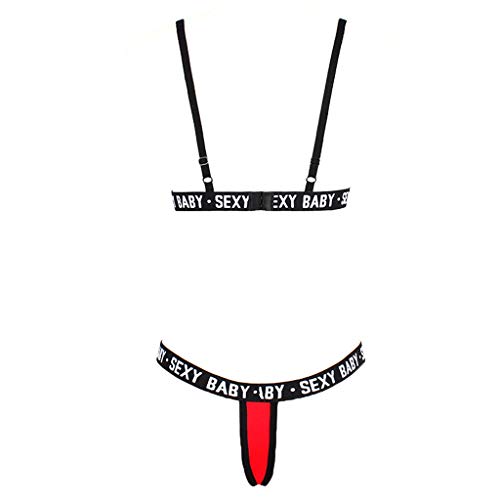 ZODOF Lenceria Mujer Sólido Labor de Retazos Lenceria Sexy Ropa Interior Conjunto de Cuerdas erótica Mujer Lenceria Mujer Sexy(M,Rojo)