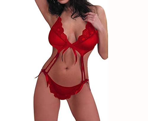 ZODOF Lenceria Mujer Women Babydoll Sexy Lenceria Mujer Tanga de Encaje Sexy Ropa Interior Ropa de Dormir Lenceria Sexy Mujer Sujetador de Encaje Mujer Lenceria Erotica Moda Mujer(Rojo)