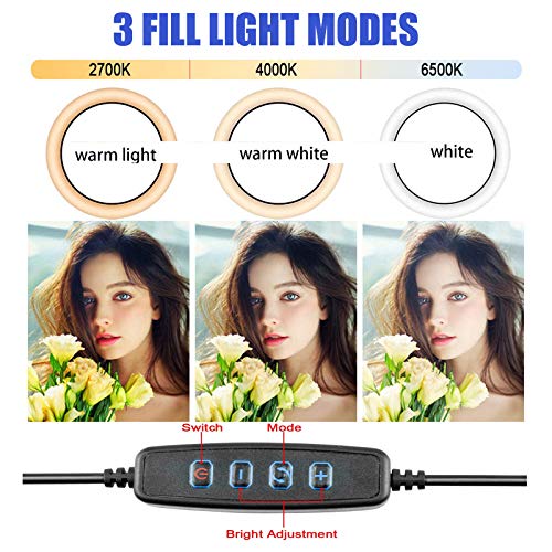 Zoeley Anillo de luz LED, Selfie Ring Light con Control Remoto Bluetooth y Trípode 3 Colores Modo 12 Brillos Regulables, Aro de luz LED Rotación de 360° para Selfie, Maquillaje y Youtube Live