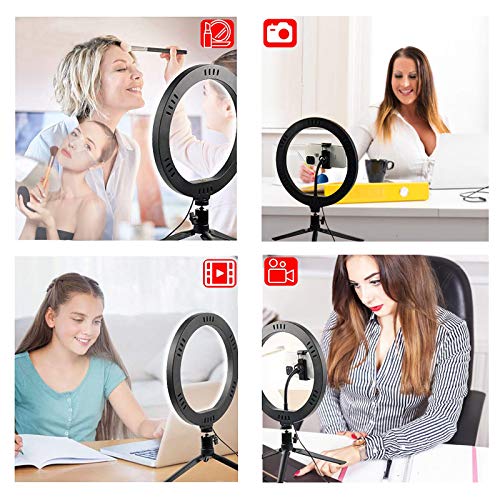 Zoeley Anillo de luz LED, Selfie Ring Light con Control Remoto Bluetooth y Trípode 3 Colores Modo 12 Brillos Regulables, Aro de luz LED Rotación de 360° para Selfie, Maquillaje y Youtube Live