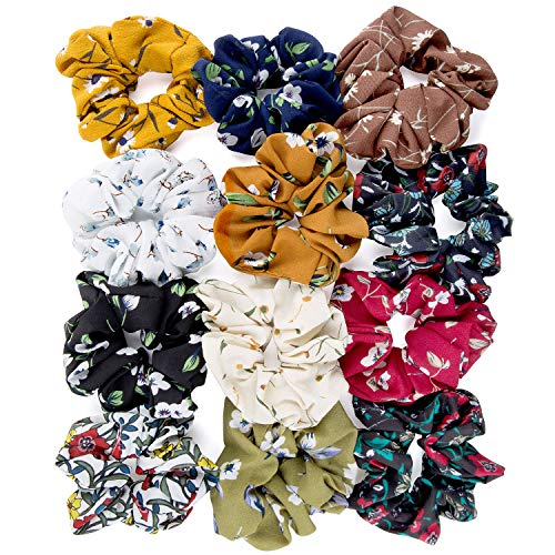 ZOEON 12 Piezas Scrunchies de Pelo Flor de Gasa Elásticos Lazos de Pelo