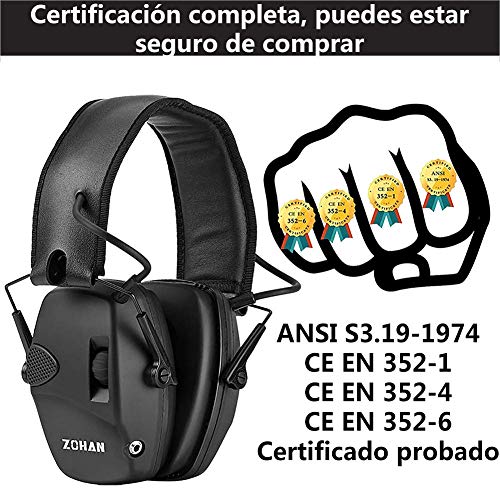 ZOHAN 054 Casco Tiro Electronico, SNR 27dB Reducción de Ruido Ajustable, Protectores Auditivos Caza Amplificador de Sonido, Negro