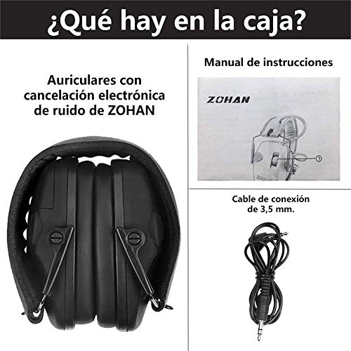 ZOHAN 054 Casco Tiro Electronico, SNR 27dB Reducción de Ruido Ajustable, Protectores Auditivos Caza Amplificador de Sonido, Negro