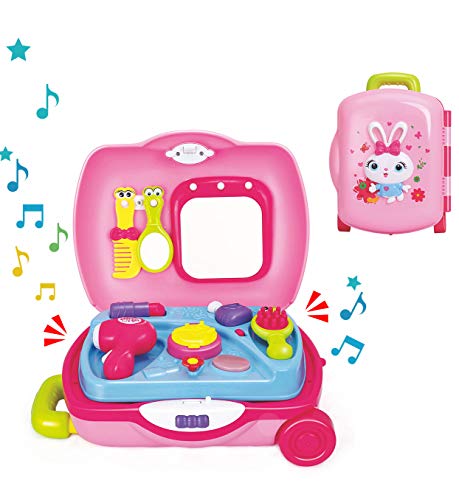 Zooawa Maleta con Juguetes de Peluquería, Juego de Cosmético Estuche de Maquillaje Set Imitación Maletín Corte de Pelo Salón de Belleza Moda Tocador Princesa Regalo para Niños de 3+ Años - Rosado
