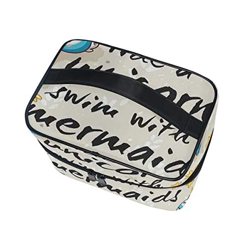 ZORMIEY Bolsa de cosméticos grande,bolsa de lavado,bolsa de almacenamiento para mujeres,Unicornios míticos de dibujos animados con estrellas y cita arco iris Criatura legendaria Tema para niños