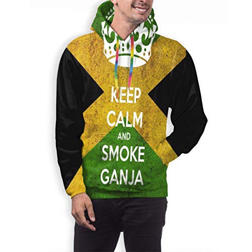 ZQHRS Sudaderas con Capucha de Moda para Hombre Bandera de Jamaica Mantenga la Calma y Fume Canja Sudaderas con Bolsillo Tamaño S