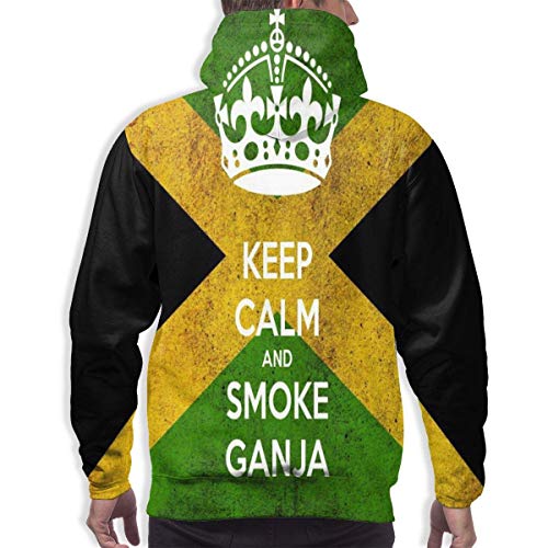 ZQHRS Sudaderas con Capucha de Moda para Hombre Bandera de Jamaica Mantenga la Calma y Fume Canja Sudaderas con Bolsillo Tamaño S