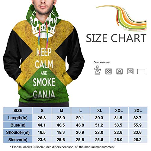 ZQHRS Sudaderas con Capucha de Moda para Hombre Bandera de Jamaica Mantenga la Calma y Fume Canja Sudaderas con Bolsillo Tamaño S