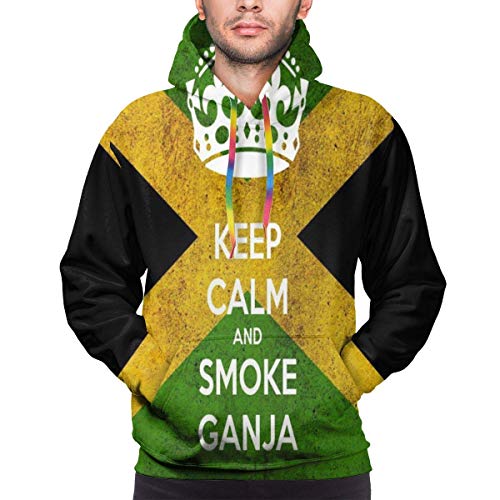 ZQHRS Sudaderas con Capucha de Moda para Hombre Bandera de Jamaica Mantenga la Calma y Fume Canja Sudaderas con Bolsillo Tamaño S