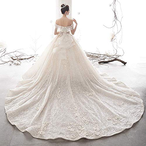 ztmyqp Vestido de Novia Vestido de Cola de Pez Palabra de Sueño Simple Hombro Satén Vestido de Novia Pequeño de Cola Larga Vestido de Novia de Novia de Cola Larga Vestido de Novia Prom/Trailing Mon