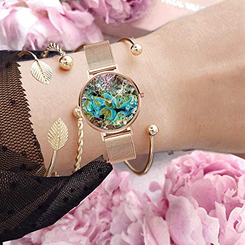 ZUEN 3 UNIDS Reloj Y Brazalete, Juegos De Relojes para Mujer Conjunto De Regalo De Joyería Relojes De Pulsera De Cuarzo con Collar Reloj Casual Analógico Damas Encanto Moda Bling Bling,A