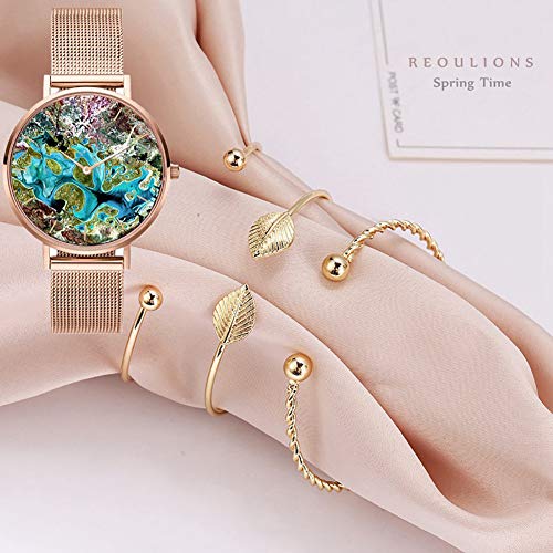 ZUEN 3 UNIDS Reloj Y Brazalete, Juegos De Relojes para Mujer Conjunto De Regalo De Joyería Relojes De Pulsera De Cuarzo con Collar Reloj Casual Analógico Damas Encanto Moda Bling Bling,A