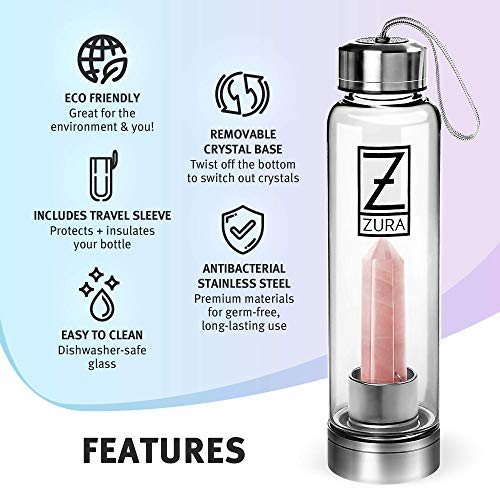 ZURA Botella de Cristal Elixir Agua (Cuarzo Rosa)