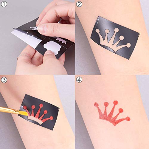 Zuzer Plantillas para Pintura Facial, 20pcs Plantillas de Maquillaje de Pintura y 10 Pinceles Plantillas de Tatuajes para Mascarada Halloween