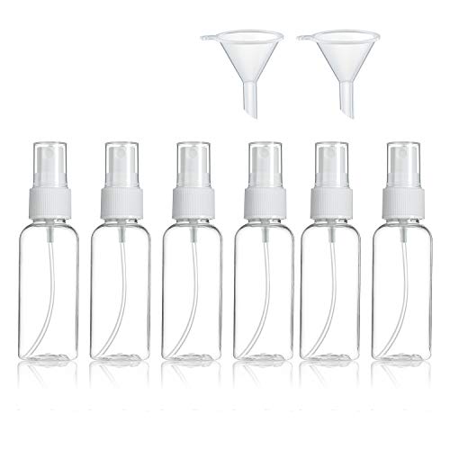 ZWOOS Transparente Bote Spray Botellas, 6 * 50ml Botes Botella de Pulverizacion Vacíos Botella Cosmetica de Viaje con 2 Embudo, para Salir, Viajar, Maquillaje Cosmético