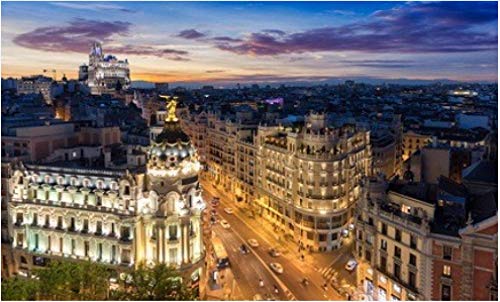 ZZXSY Puzles Adultos 1000 Piezas El Skyline De Madrid España De Noche Donde Se Encuentran La Gran Vía Y La Calle Alcalá Apto