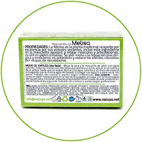 - Mascarilla de jabón sedante NATUYO de MELISA.- Para regular estados de nerviosismo y estrés, relajante psicológico y emocional, relajante muscular y articular.