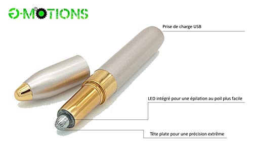 -MOTIONS - Depiladora de cejas eléctrica indolora para mujeres y hombres, herramienta de afeitadora para plumón facial, cejas, pelo labial, brazo con LED